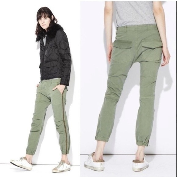 Nili Lotan Cropped French Military Pants Camo Green Grosgrain Tape Size 2 - Picture 2 of 8